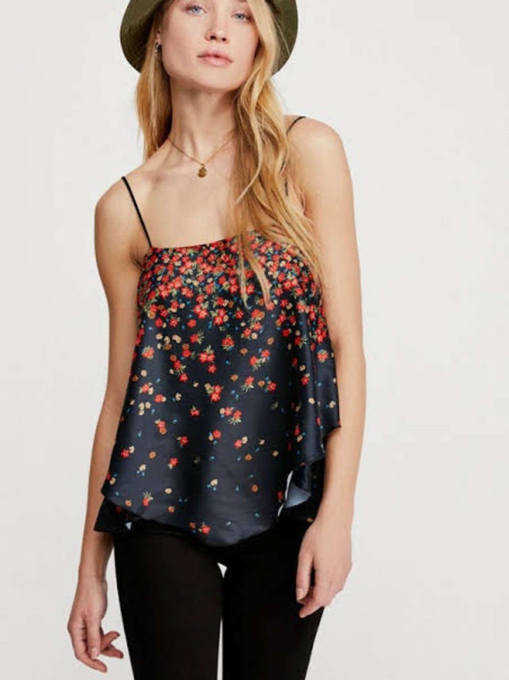 Free People Black Floral Spaghetti Strap Camisole